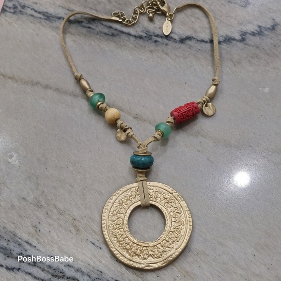 CHICO’s CLARA GREEN & GOLD PLATED NECKLACE NWT -PENDANT - Picture 11 of 11